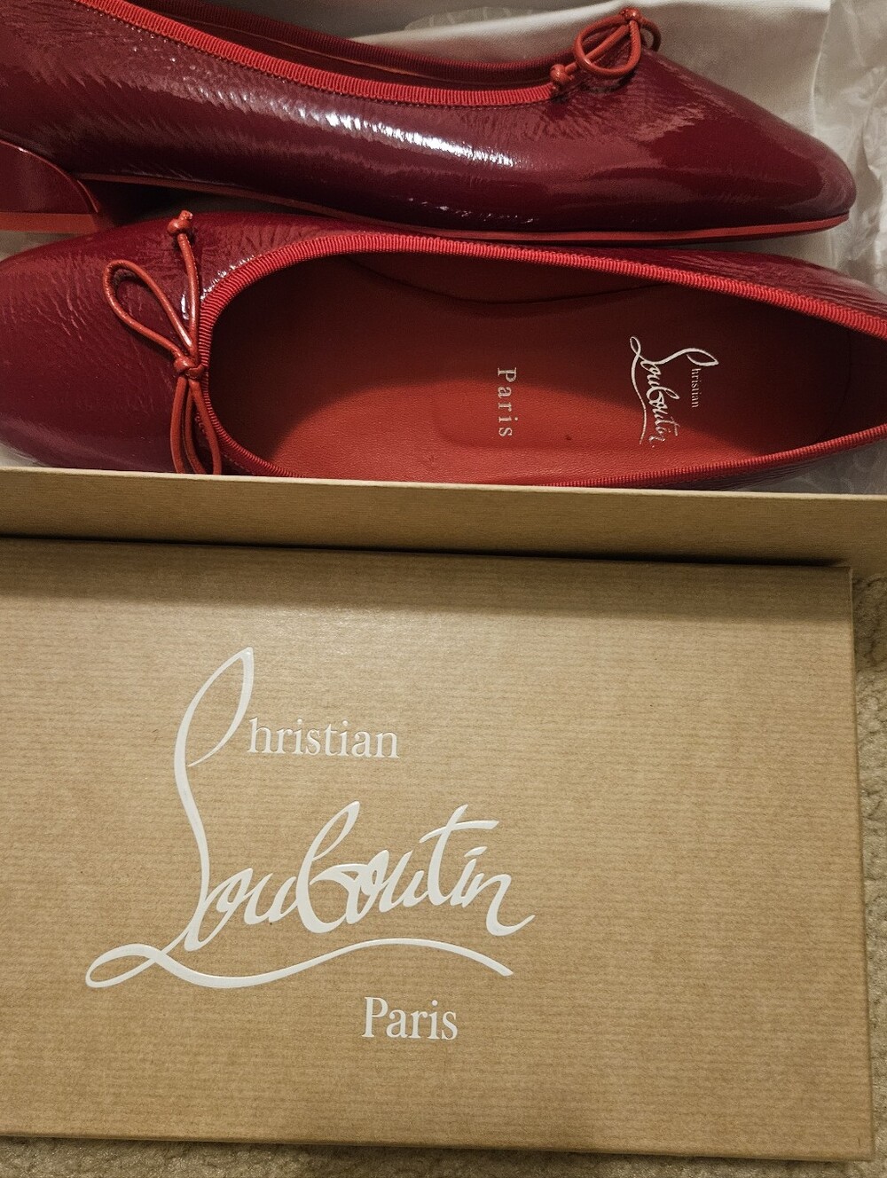 Christian LOUBOUTIN Red Patent Leather Ballet Flats Size 40